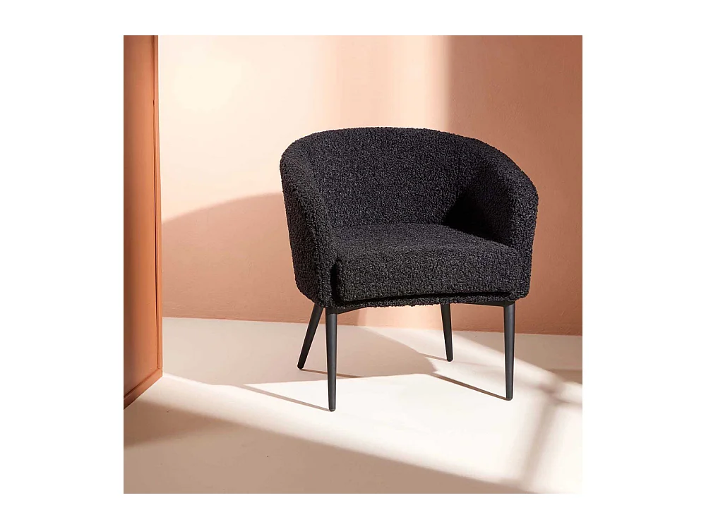 Fauteuil Design Tissu Bouclette "Fluffy" 70cm Noir