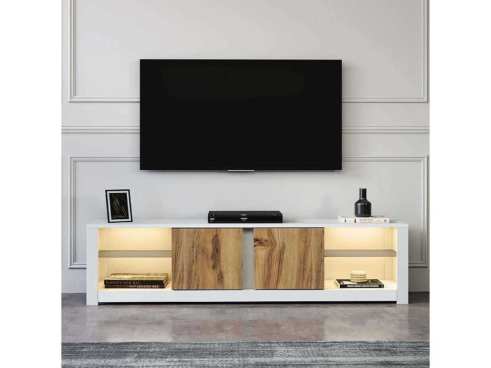 Mueble de TV – 180 cm x 45 cm x 35 cm – Blanco y Roble – Tablero de Partículas