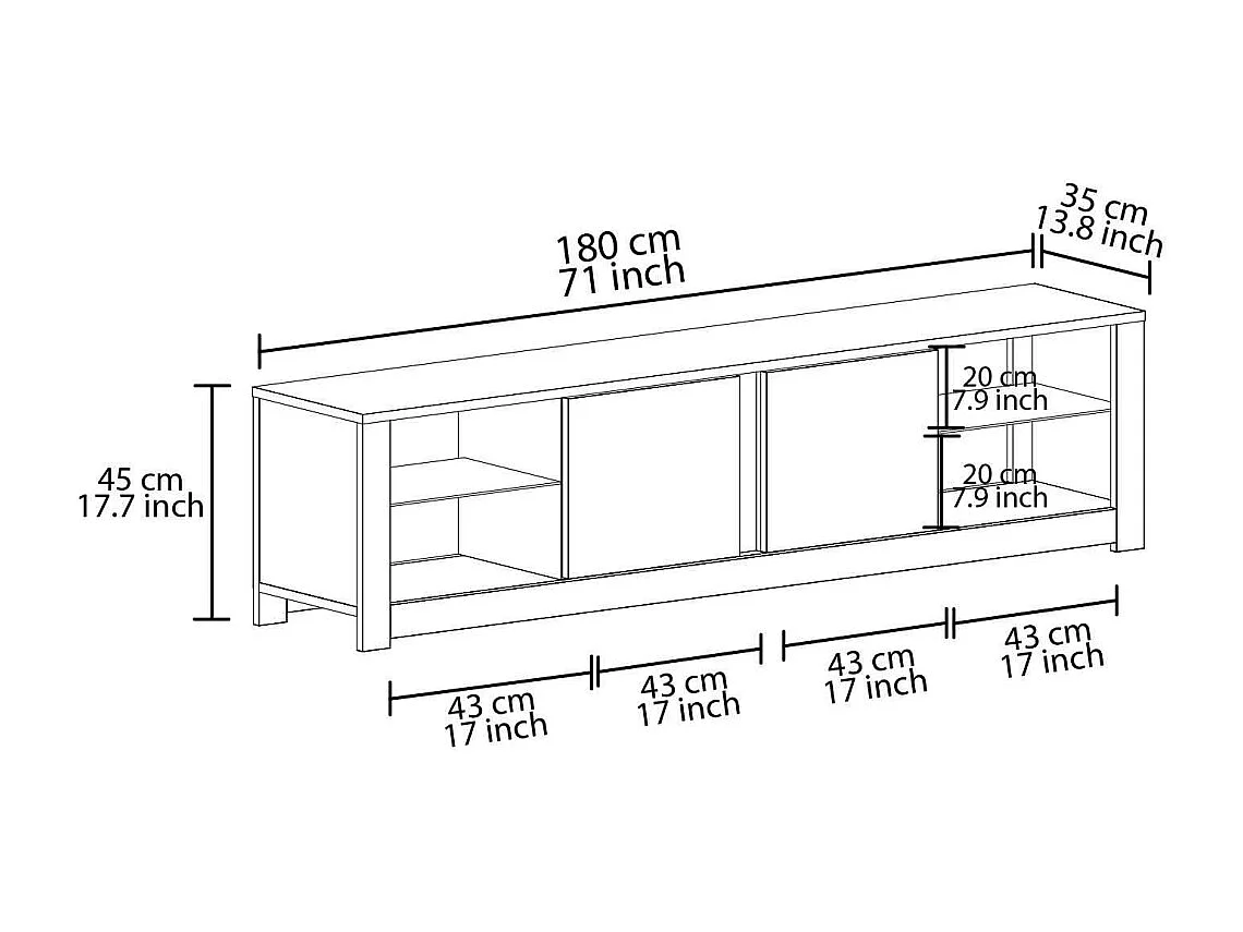 Mueble de TV – 180 cm x 45 cm x 35 cm – Blanco y Roble – Tablero de Partículas