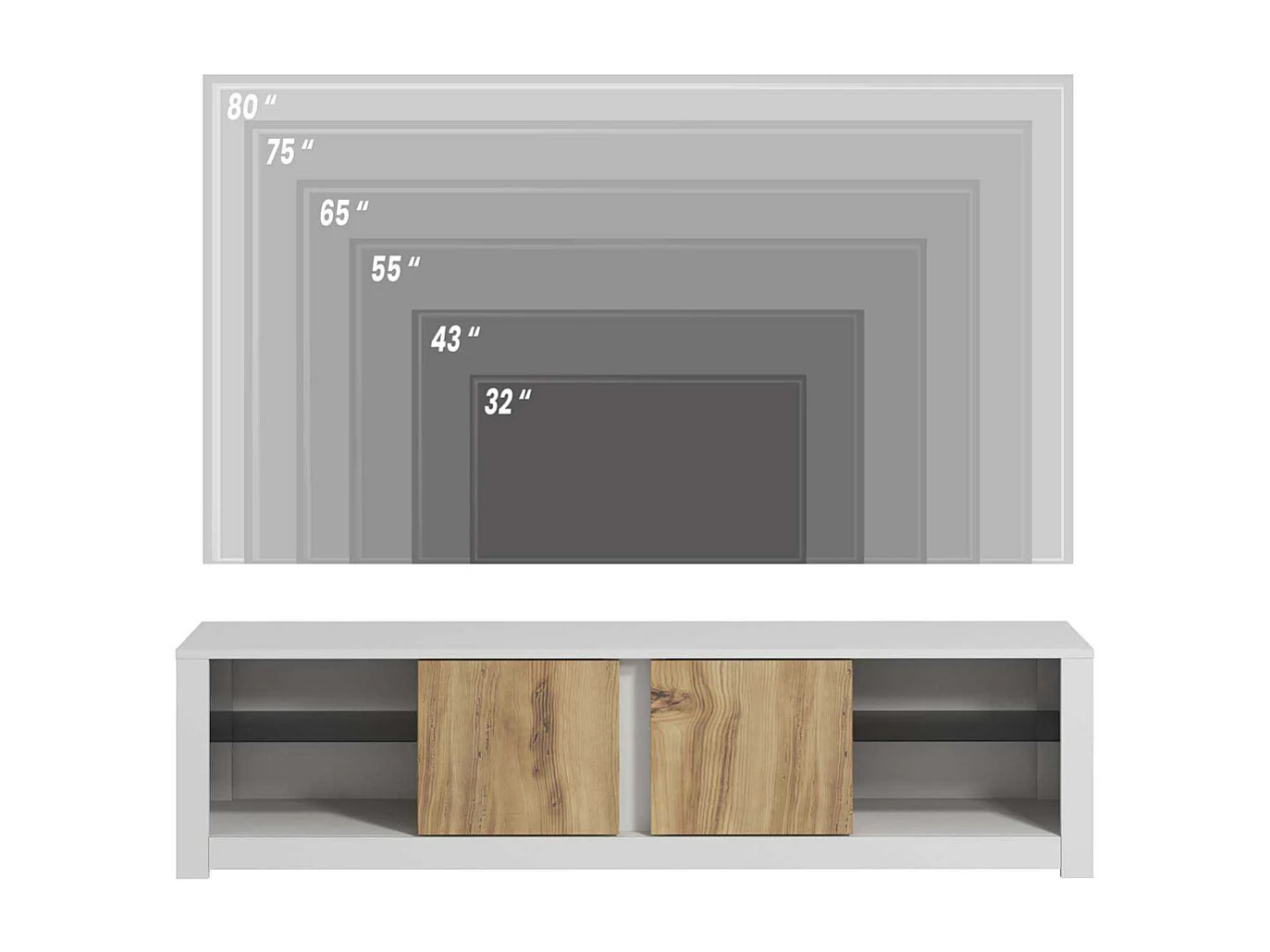 Mueble de TV – 180 cm x 45 cm x 35 cm – Blanco y Roble – Tablero de Partículas