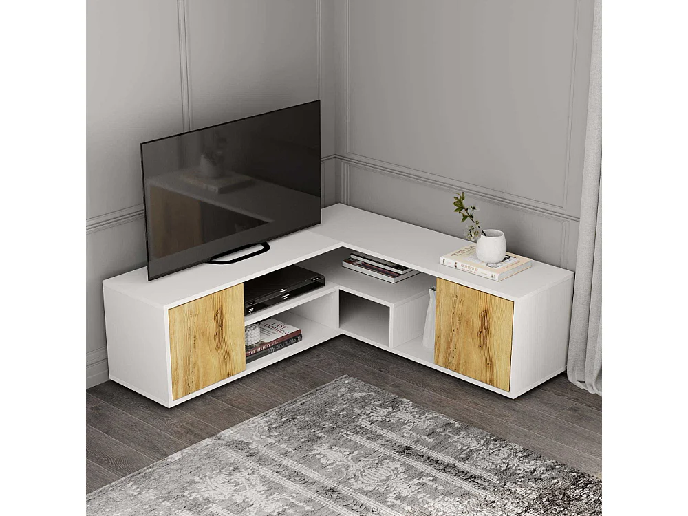 Móvel de TV – 120cm/125cm x 40cm x 35cm – Branco e Carvalho – MDF