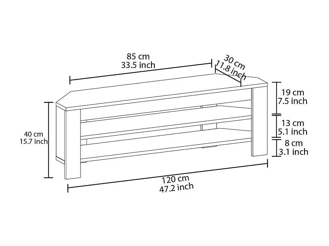 TV-Ständer – 120 cm x 40 cm x 30 cm – Eiche – Melaminbeschichtete Spanplatte