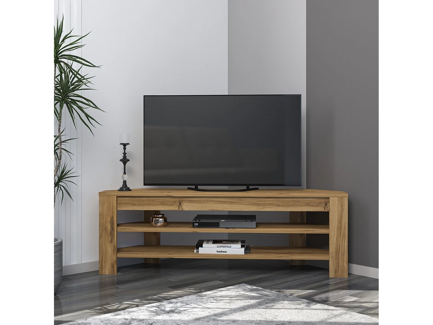 TV-Ständer – 120 cm x 40 cm x 30 cm – Eiche – Melaminbeschichtete Spanplatte