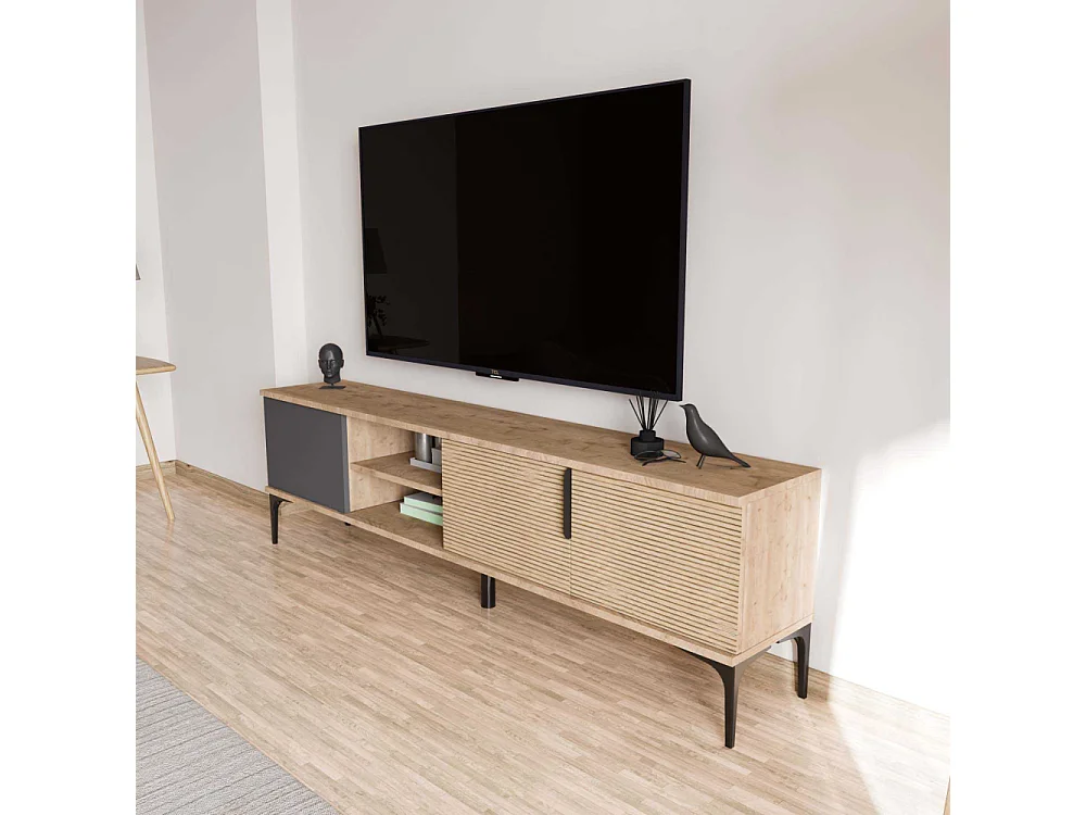 TV-Ständer – 180 cm x 49 cm x 33 cm – Anthrazit und Eiche – Spanplatte mit Melaminbeschichtung