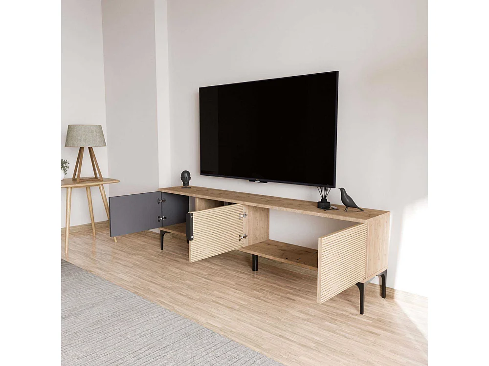 TV-Ständer – 180 cm x 49 cm x 33 cm – Anthrazit und Eiche – Spanplatte mit Melaminbeschichtung