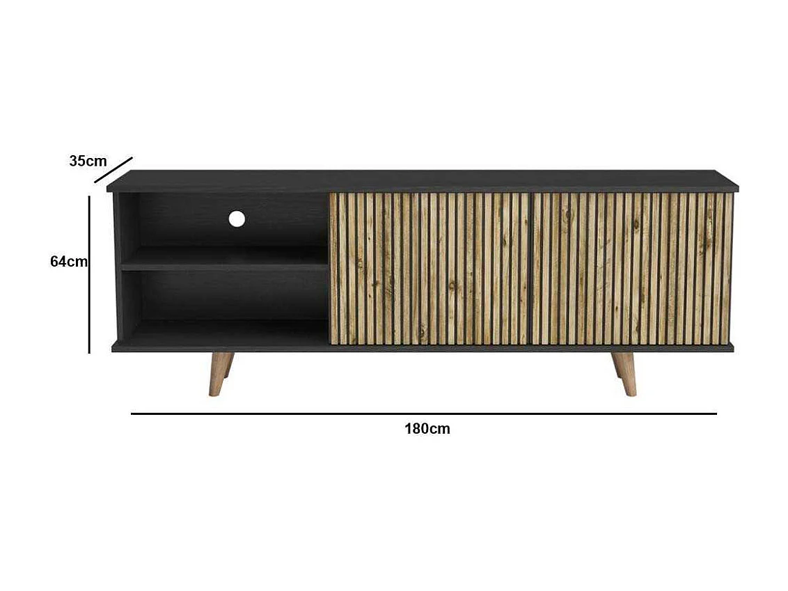 Móvel de TV – 180 cm x 64 cm x 35 cm – Preto, Pinho Atlântico – Aglomerado