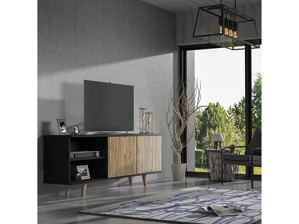 Móvel de TV – 180 cm x 64 cm x 35 cm – Preto, Pinho Atlântico – Aglomerado