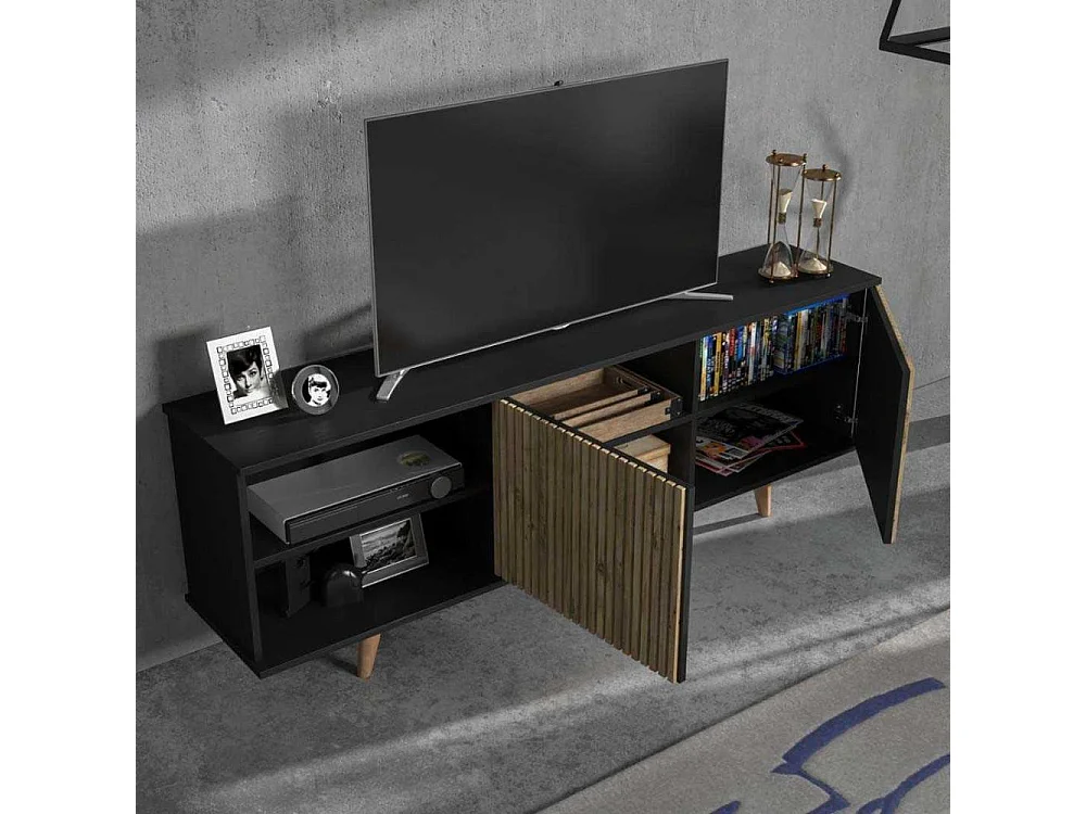 Móvel de TV – 180 cm x 64 cm x 35 cm – Preto, Pinho Atlântico – Aglomerado