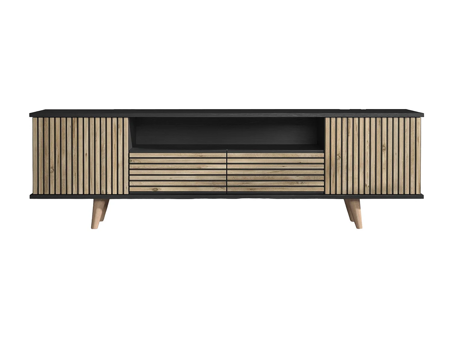 Móvel de TV – 180 cm x 55 cm x 35 cm – Preto, Madeira, Pinho Atlântico – Aglomerado