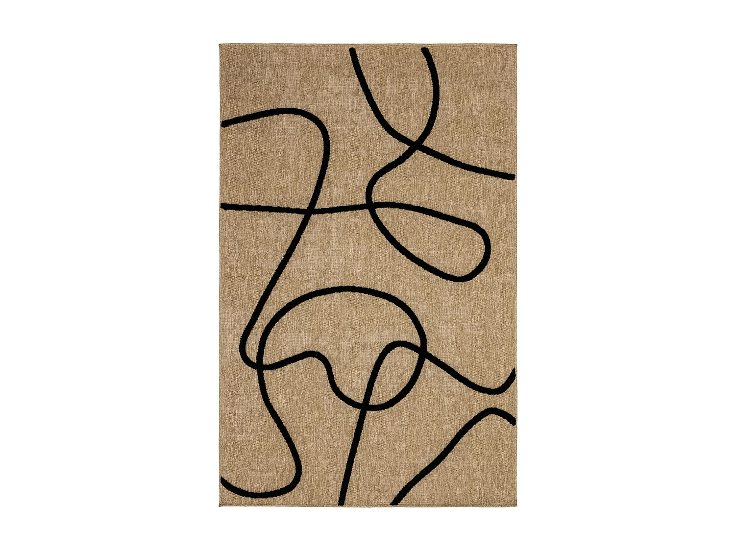 Tapis intérieur effet jute THOMAS. motif graphique en relief noir. 120 x 170 cm