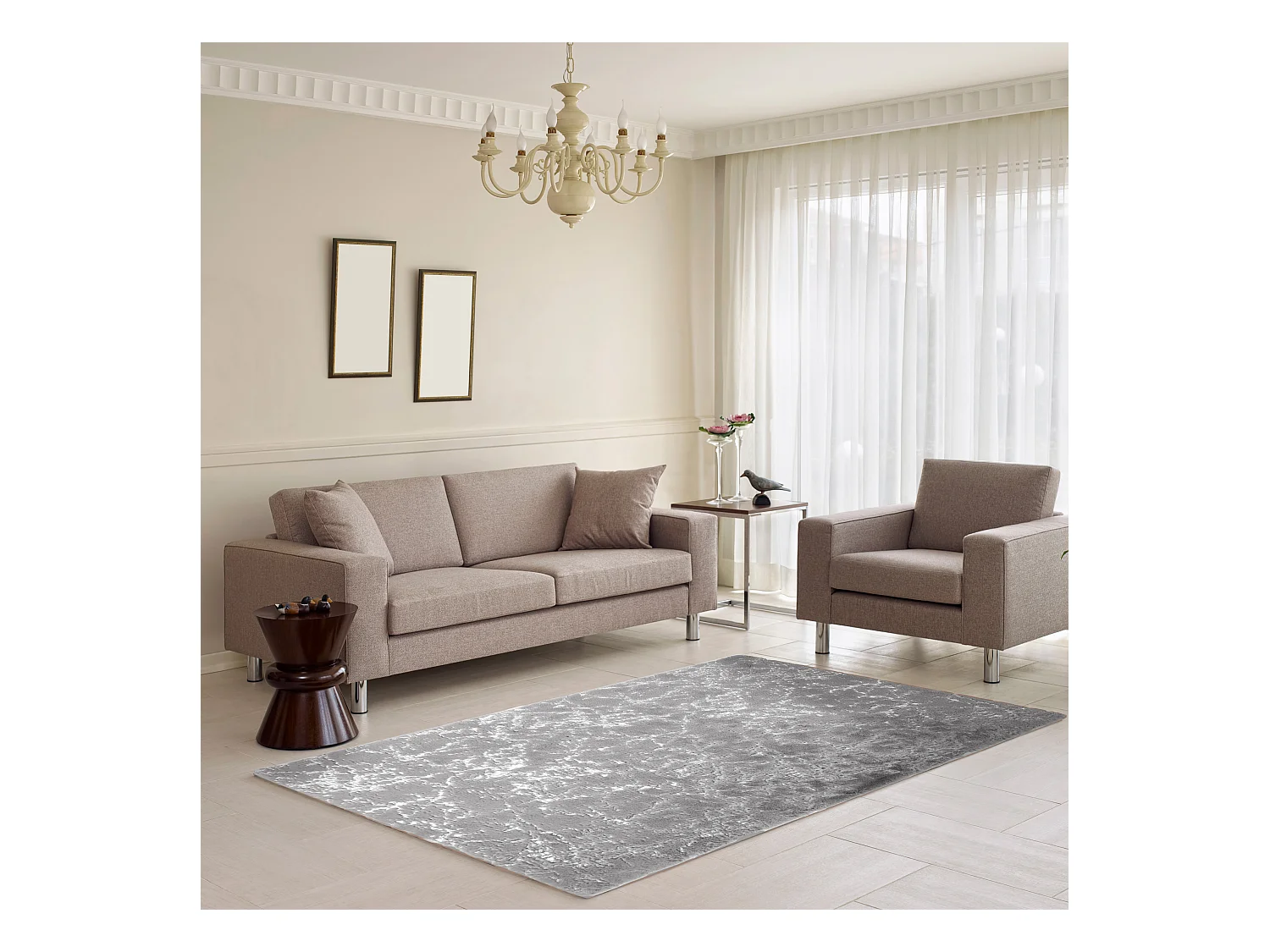 Tapis Imit Fourrure Imp Argente Gris 120x170cm Gris, Argent
