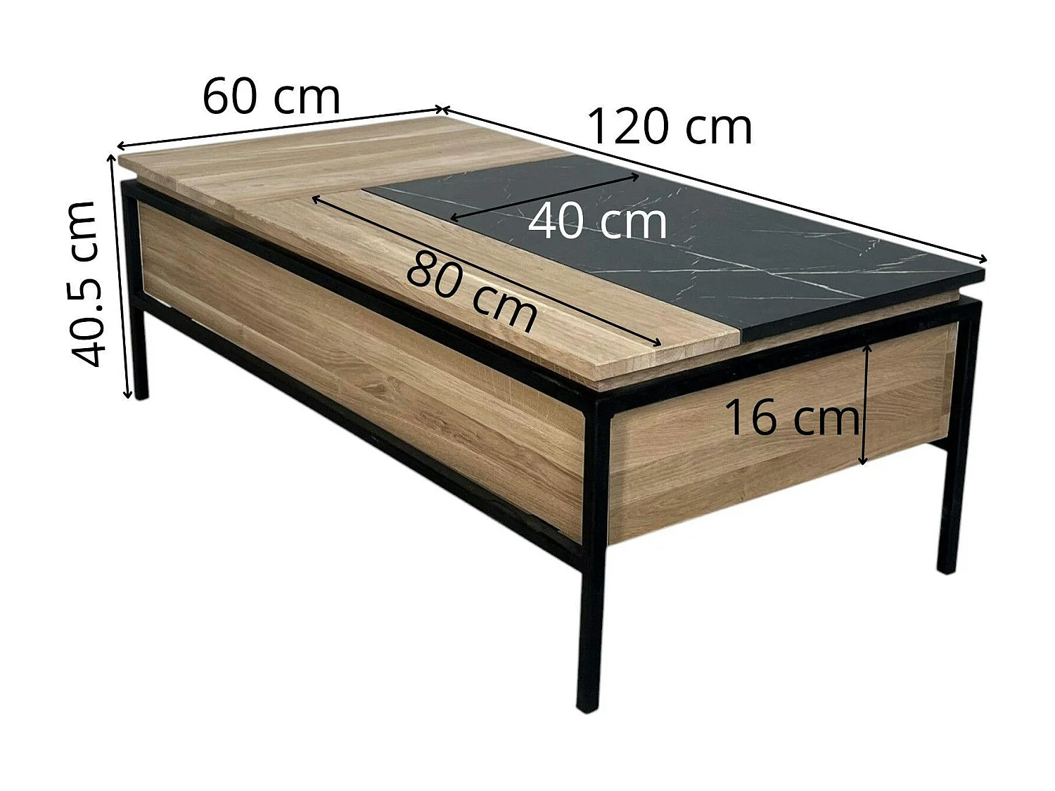 Table de salon relevable chêne blanc décor graphique ESSEN