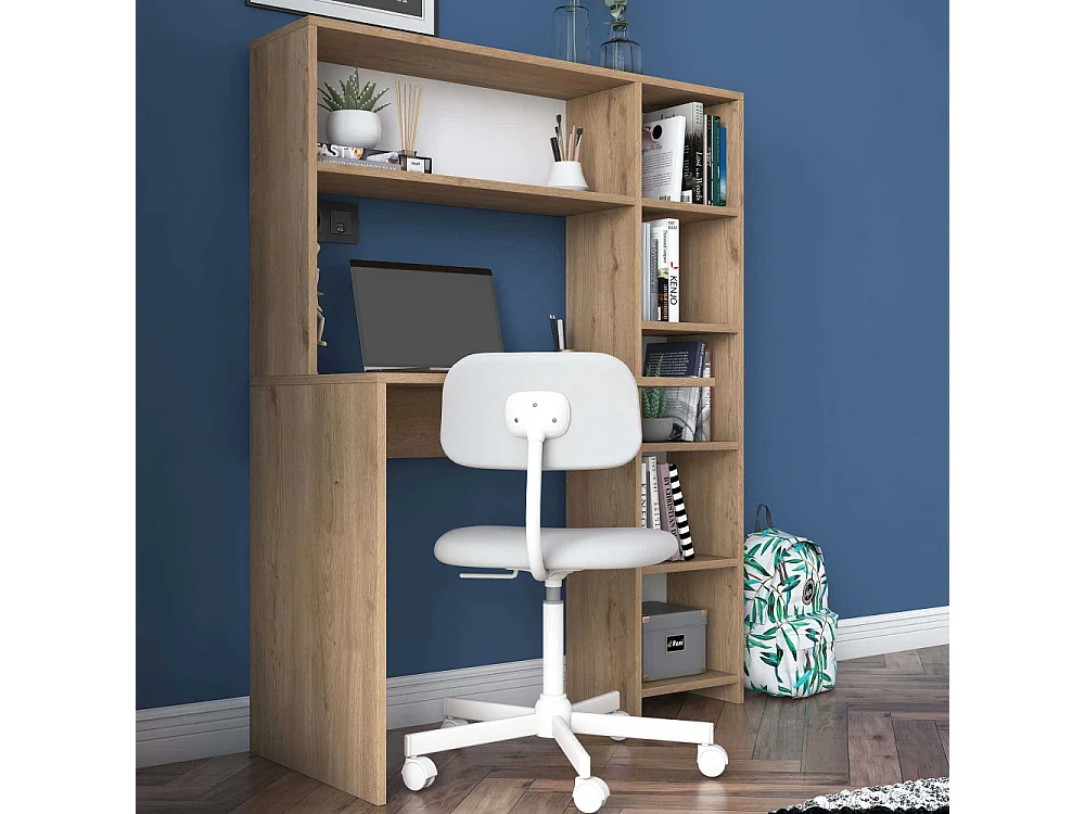 Ensemble bureau et étagère Deryn Blanc et Chêne clair