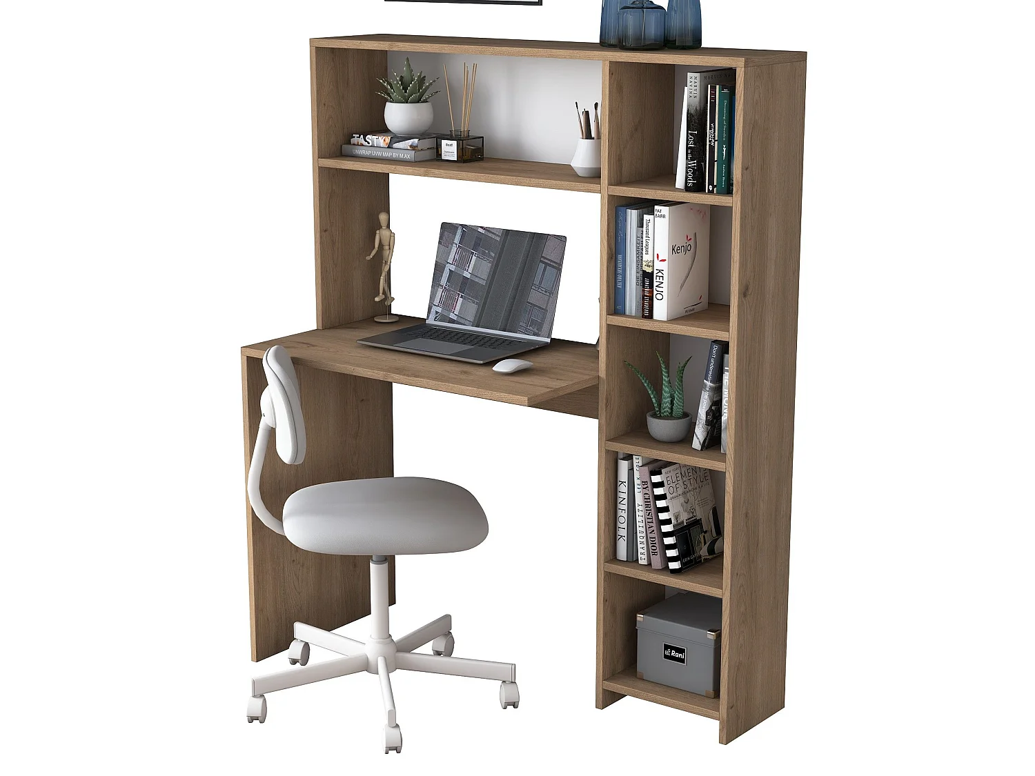 Schreibtisch- und Regal-Set Deryn aus hellen Eichenholz-Melamin mit Stauraum