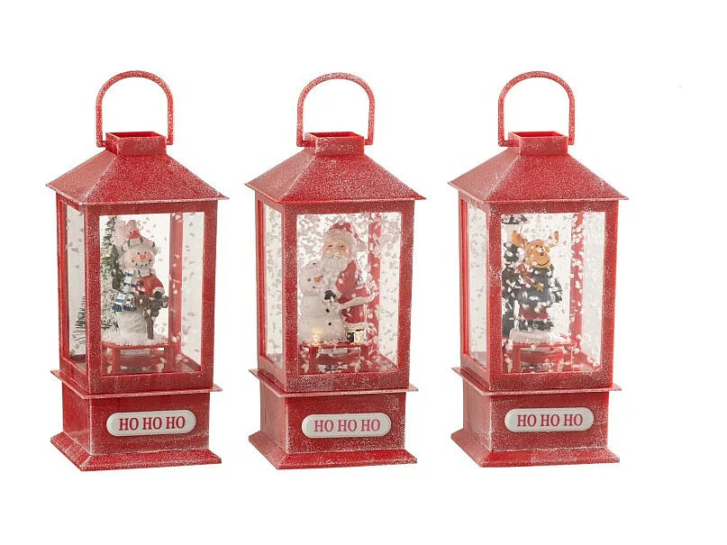 Set di 3 lanterne rosse in poliresina 8,5*8,5*19 cm