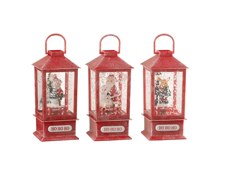 Set di 3 lanterne rosse in poliresina 8,5*8,5*19 cm