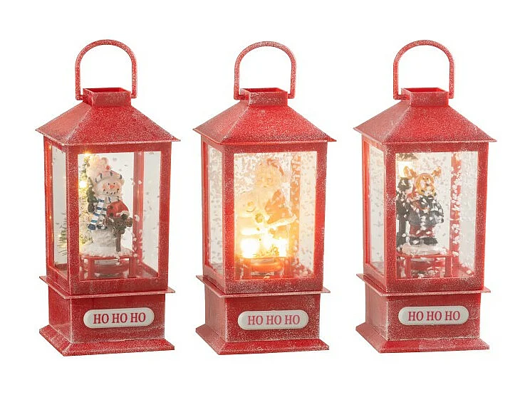 Set di 3 lanterne rosse in poliresina 8,5*8,5*19 cm