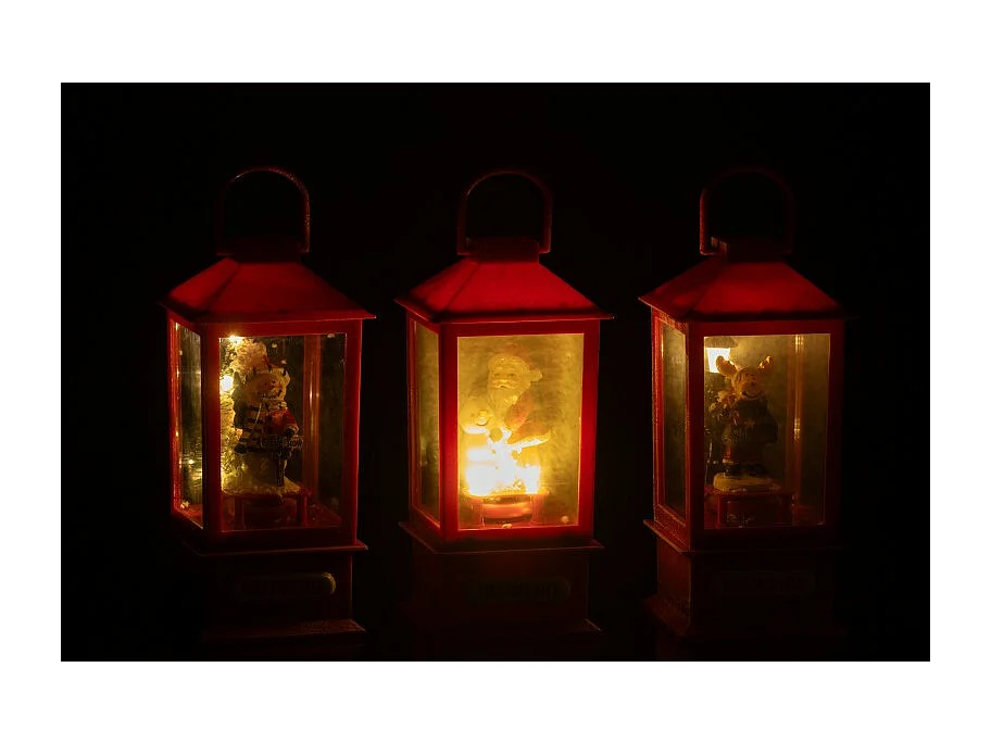 Set di 3 lanterne rosse in poliresina 8,5*8,5*19 cm