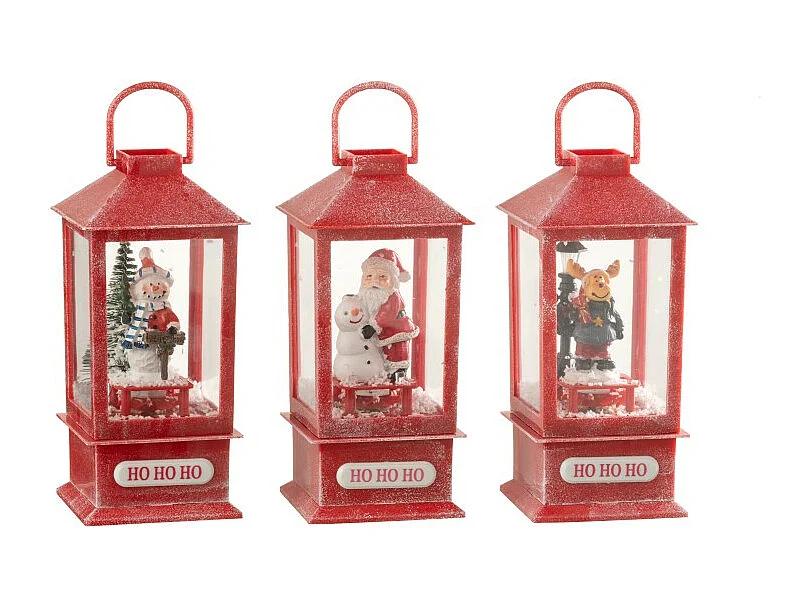 Set di 3 lanterne rosse in poliresina 8,5*8,5*19 cm