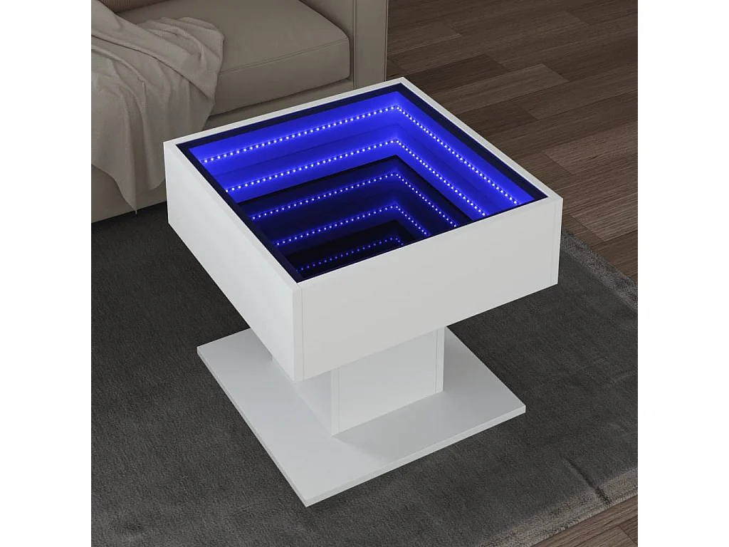 Tavolino Salotto con LED Bianco 50x50x45 cm Legno Multistrato