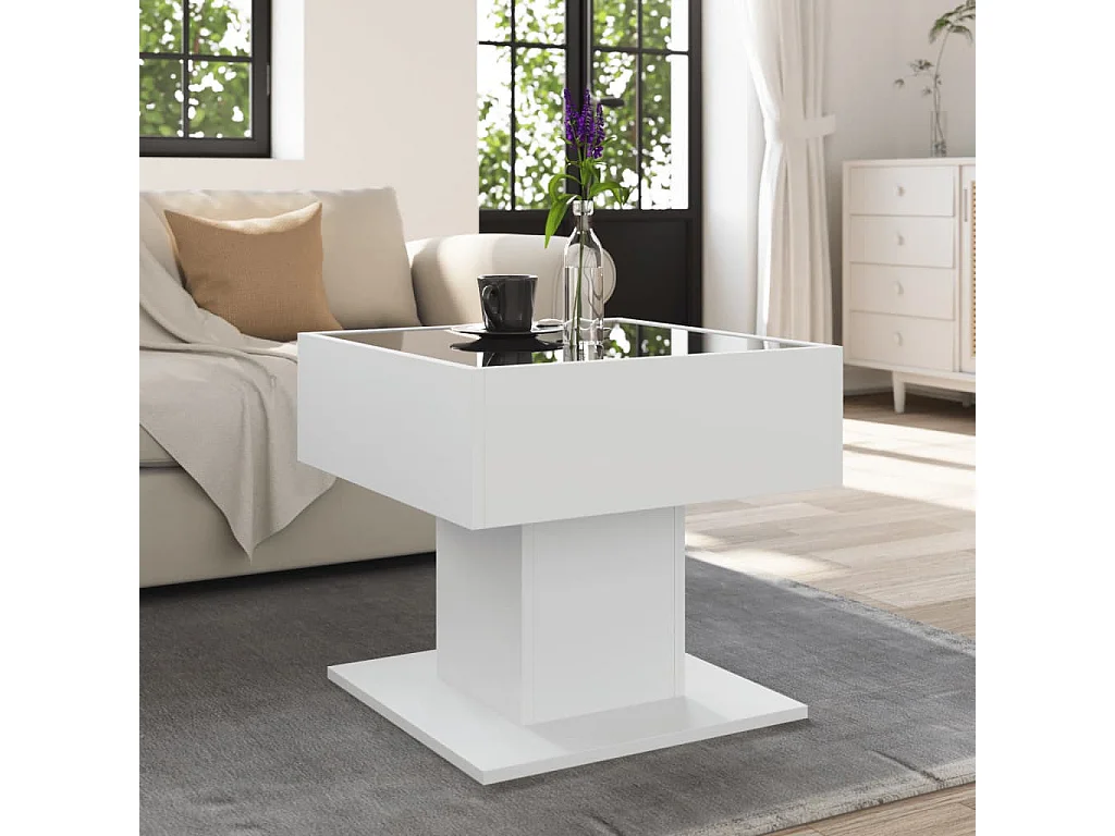 Tavolino Salotto con LED Bianco 50x50x45 cm Legno Multistrato
