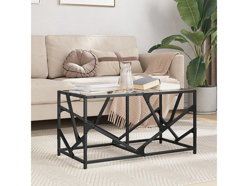 Tavolini con Piano Vetro Trasparente 2 pz 78,5x40x41 cm Acciaio