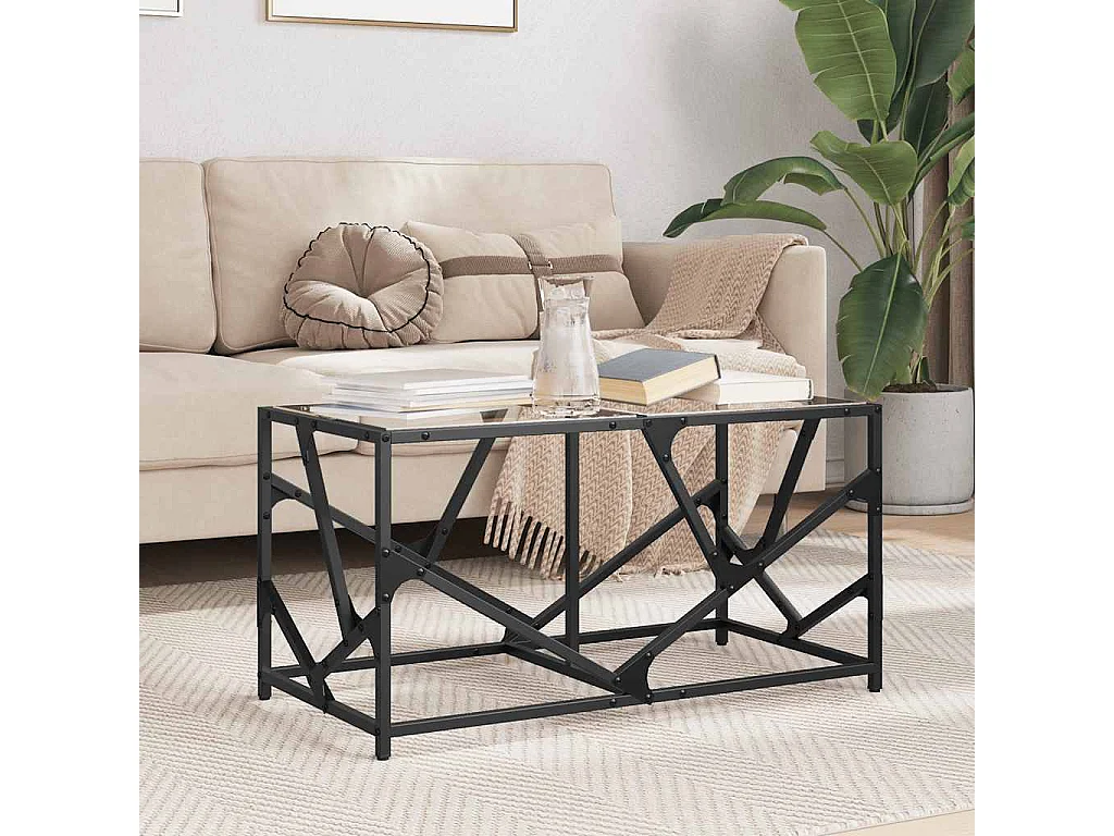Table basse avec dessus en verre transparent 78,5x40x41cm acier