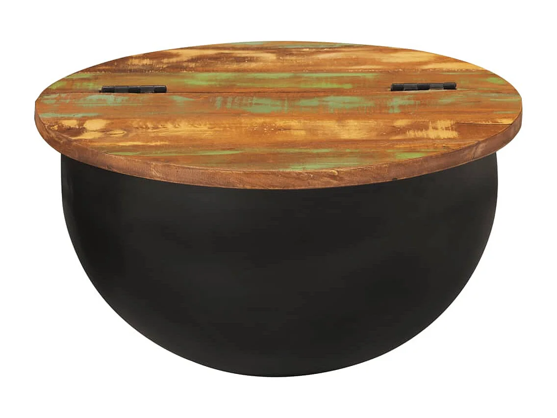 Tavolino da Salotto Nero 50x27 cm in Legno Massello di Recupero