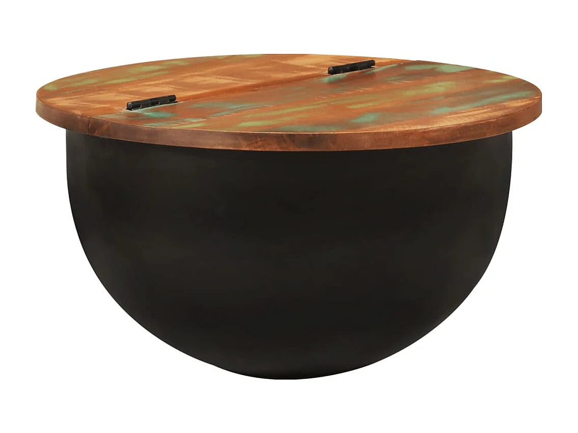 Tavolino da Salotto Nero 50x27 cm in Legno Massello di Recupero