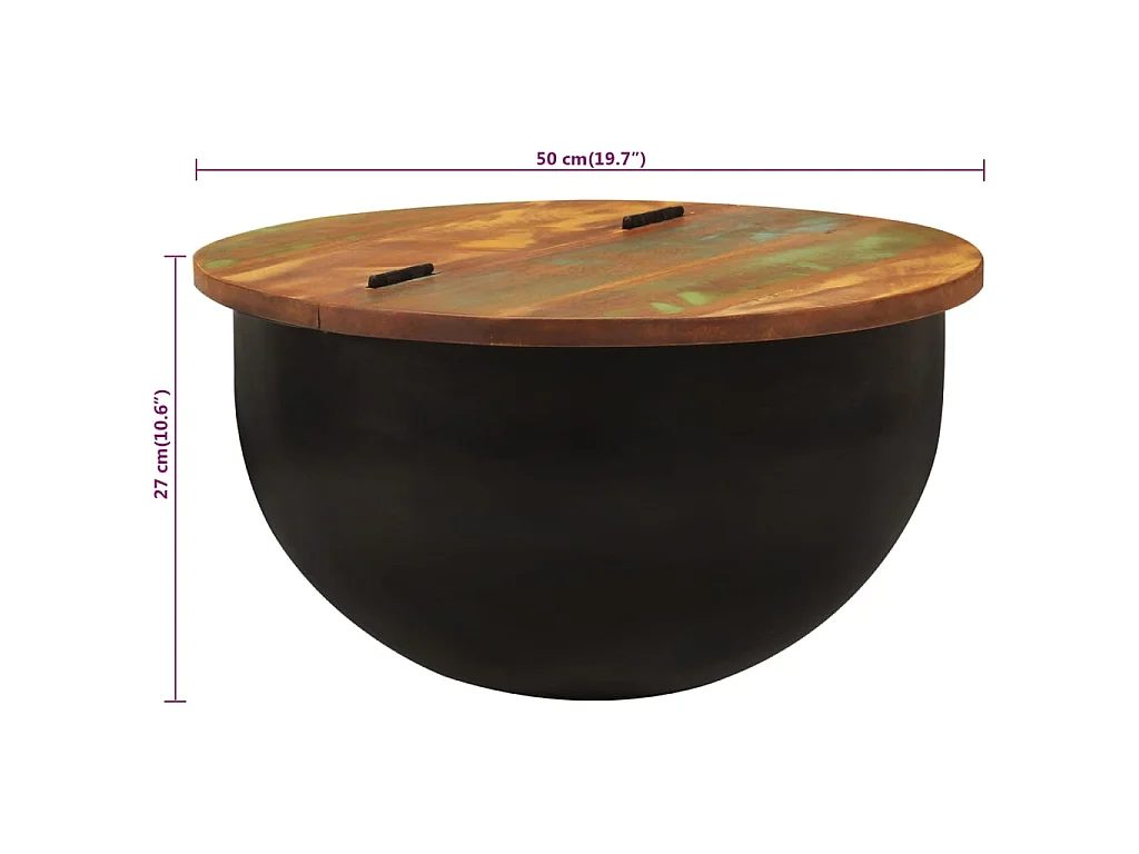 Salontafel 50x27 cm massief gerecycled hout zwart