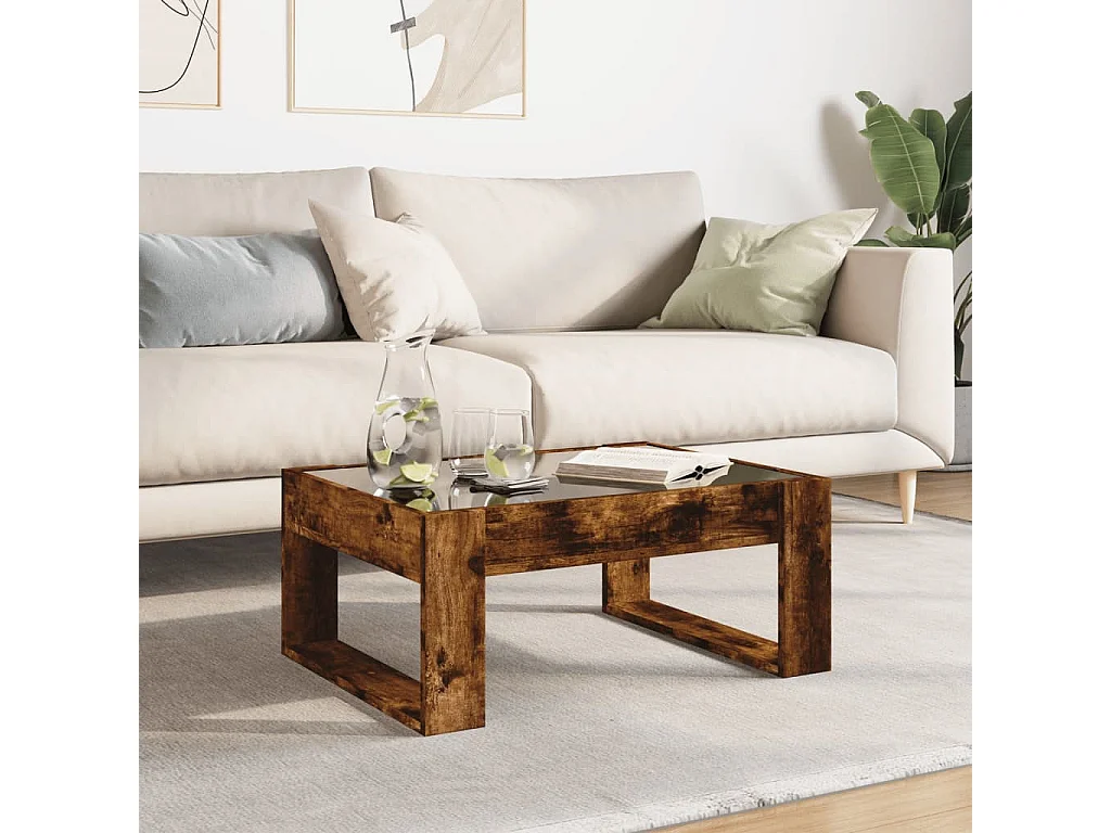 Table basse avec LED infini chêne fumé 70x53x30 cm