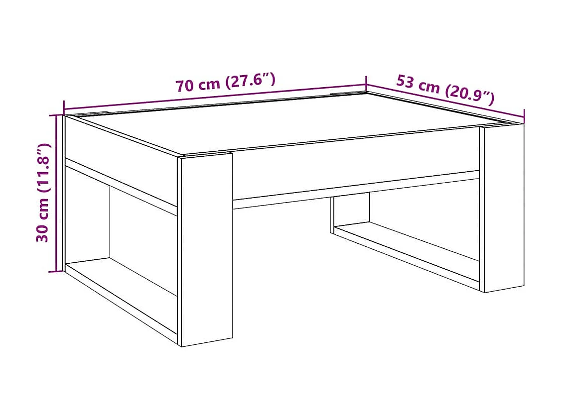 Table basse avec LED infini chêne fumé 70x53x30 cm