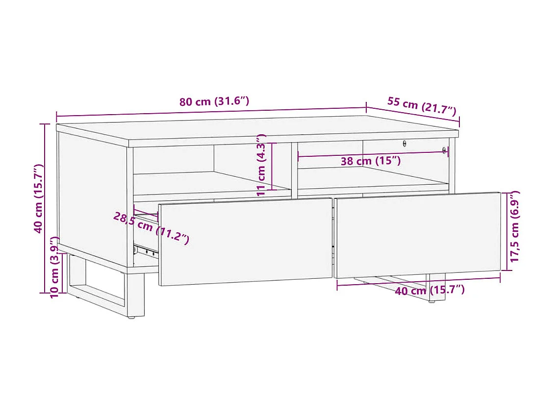Couchtisch Braun 80x55x40 cm Massivholz Mango