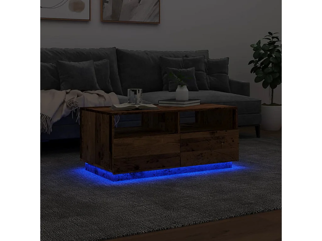 Table basse avec lumières LED vieux bois 90x49x40 cm