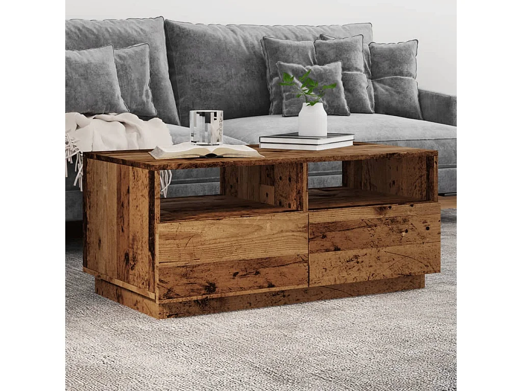 Table basse avec lumières LED vieux bois 90x49x40 cm