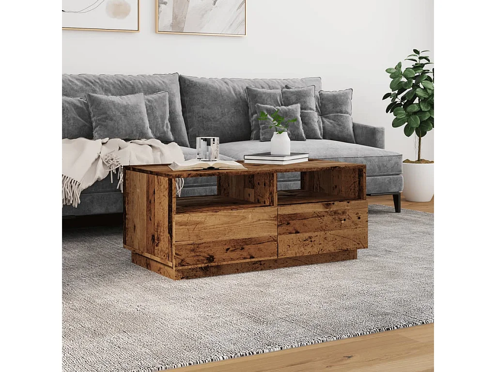 Table basse avec lumières LED vieux bois 90x49x40 cm