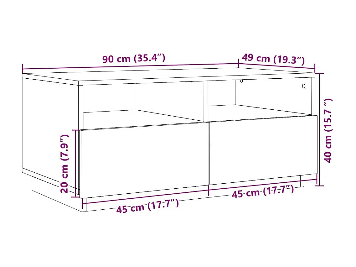 Mesa de centro con luces LED madera envejecida 90x49x40 cm