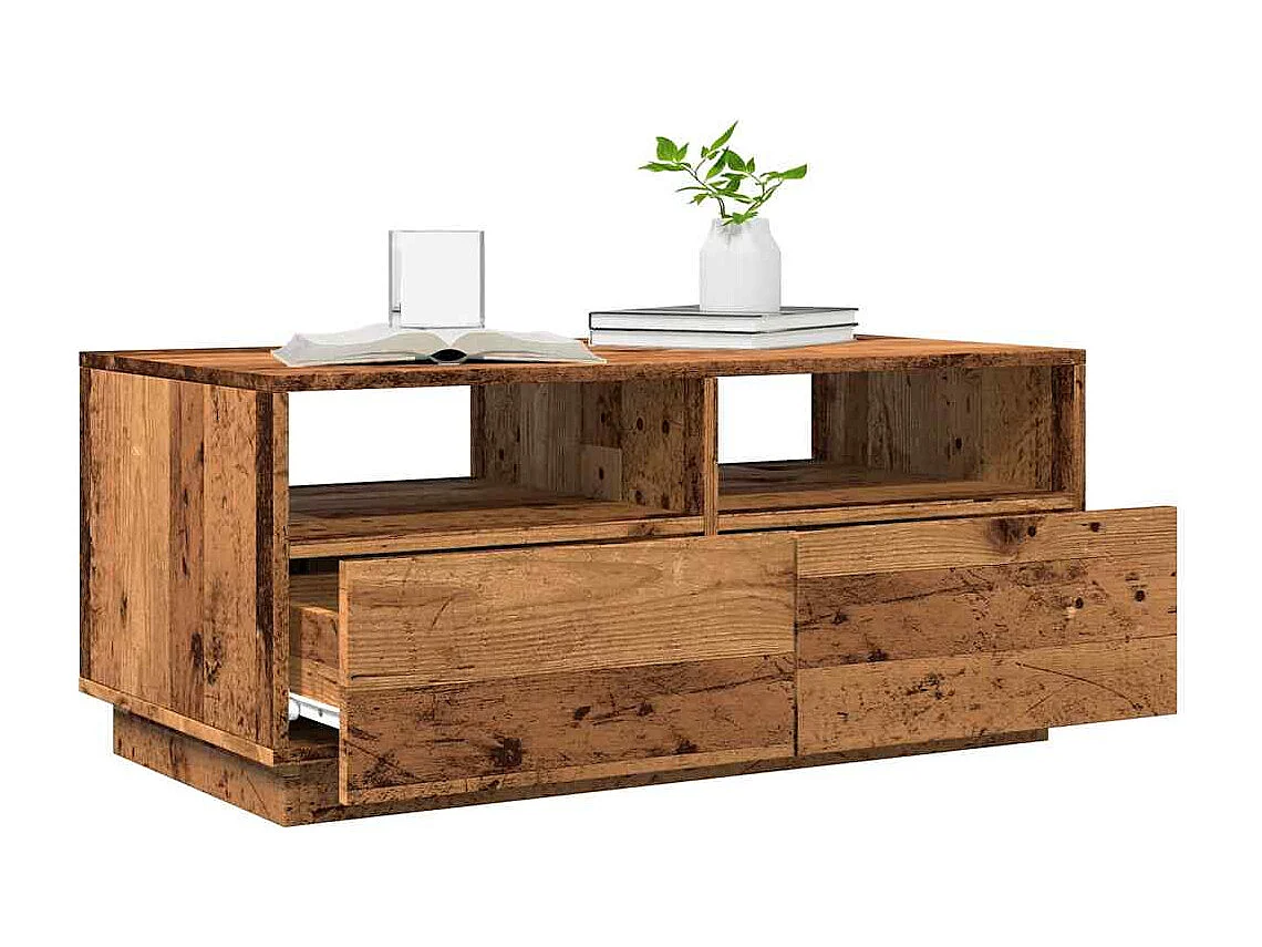 Mesa de centro con luces LED madera envejecida 90x49x40 cm