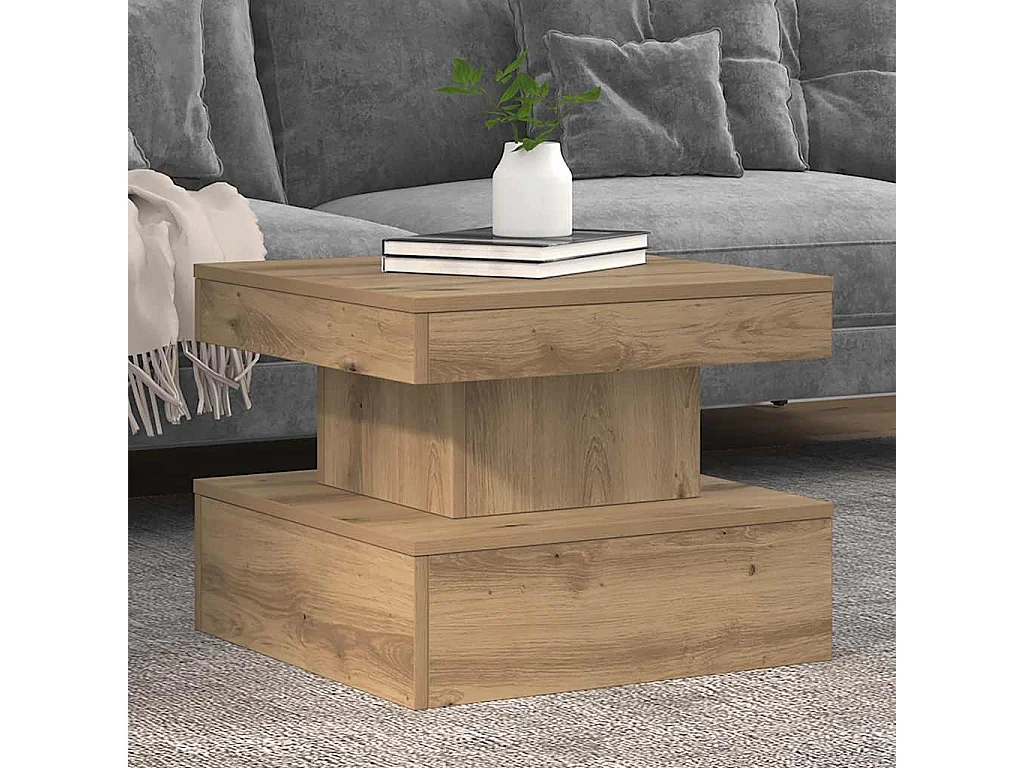 Table basse avec lumières LED chêne artisanal 50x50x40 cm
