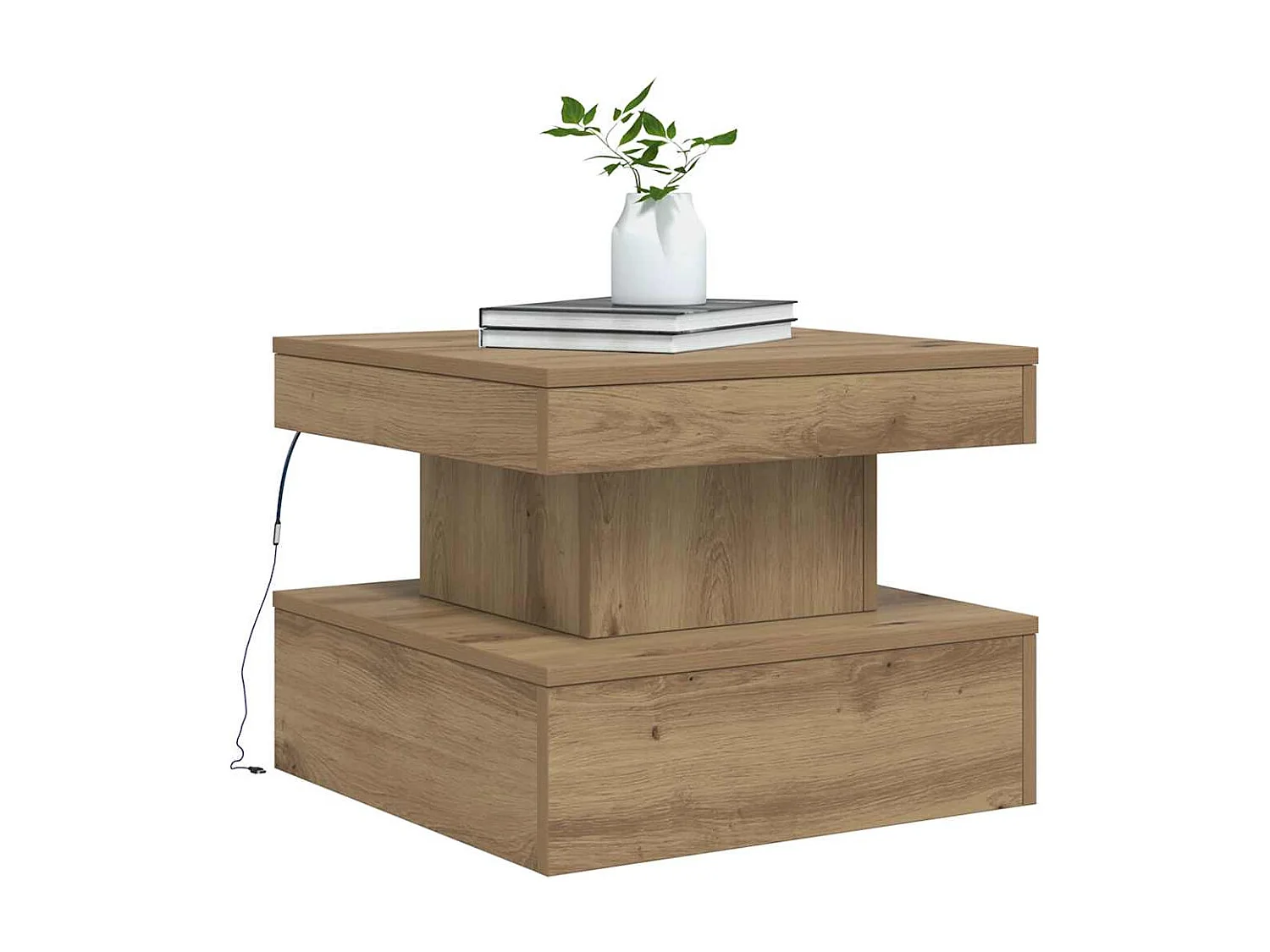 Table basse avec lumières LED chêne artisanal 50x50x40 cm