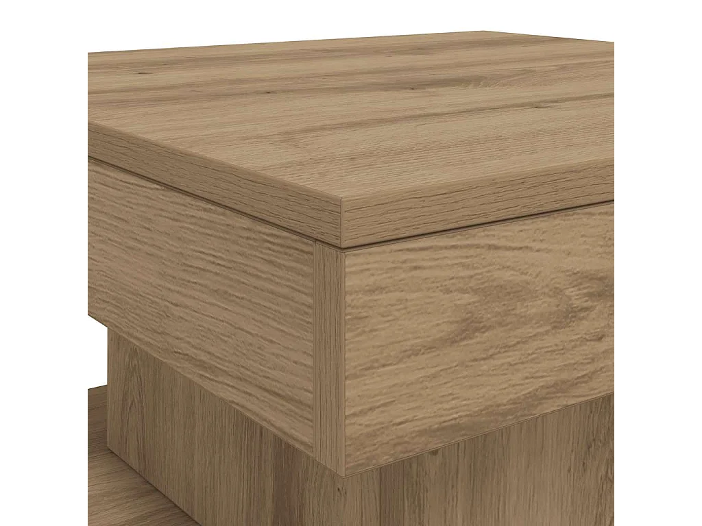 Table basse avec lumières LED chêne artisanal 50x50x40 cm