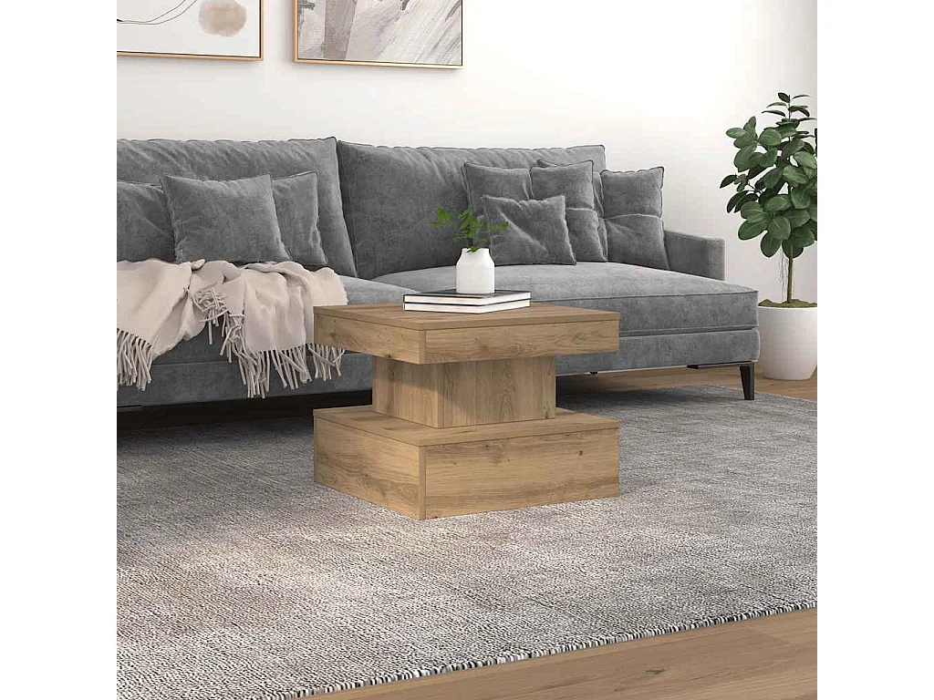 Table basse avec lumières LED chêne artisanal 50x50x40 cm