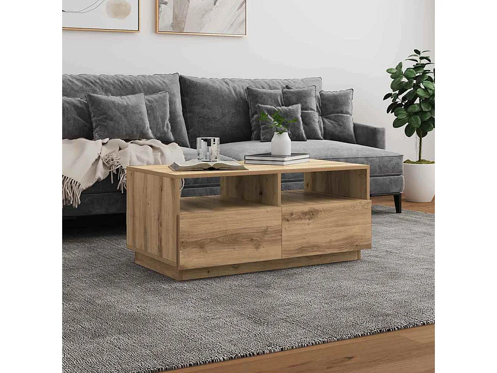 LED Stolik kawowy z dębu rzemieślniczego 90x49x40 cm