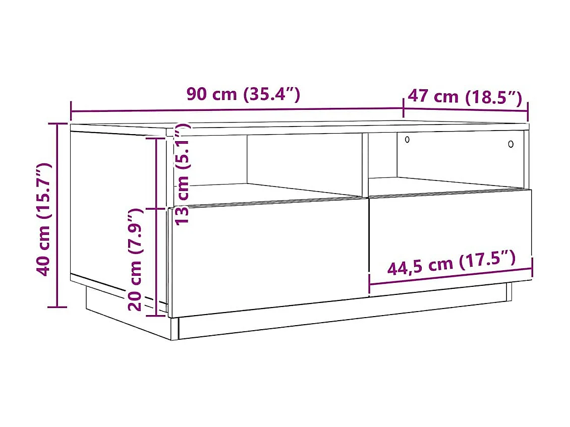 LED Stolik kawowy z dębu rzemieślniczego 90x49x40 cm