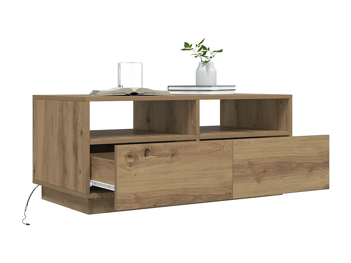 LED Stolik kawowy z dębu rzemieślniczego 90x49x40 cm