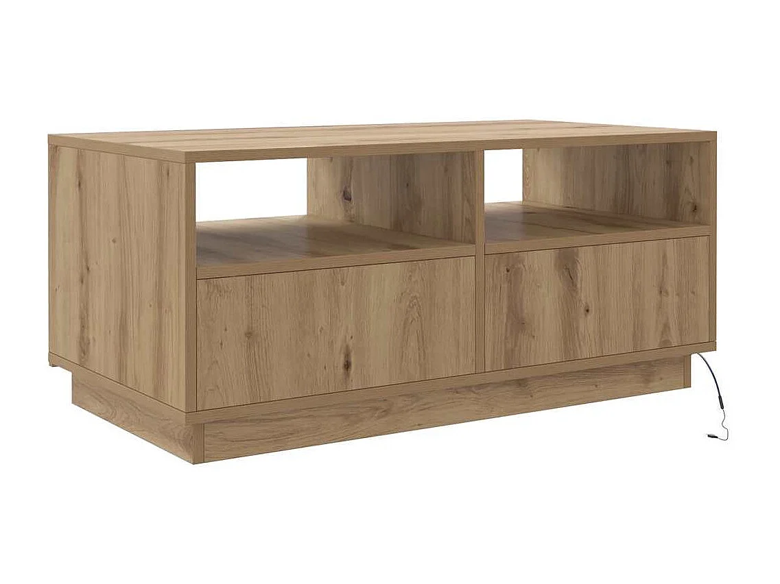 LED Stolik kawowy z dębu rzemieślniczego 90x49x40 cm