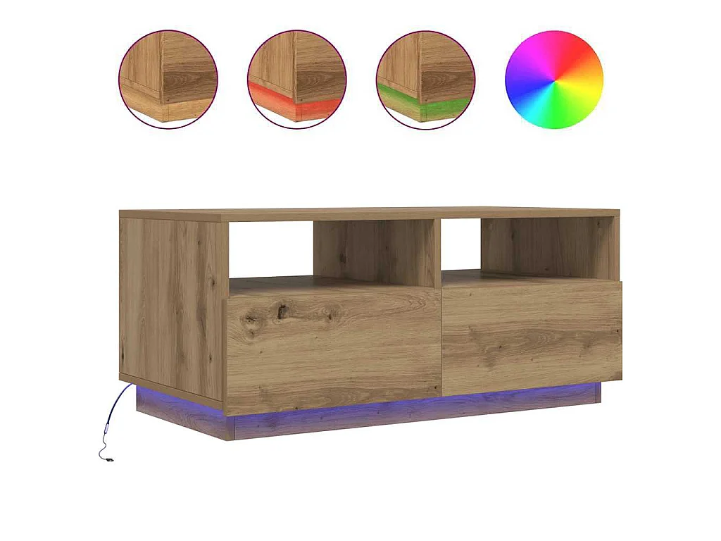 Tavolino da Salotto con Luci LED Rovere Artigianale 90x49x40 cm