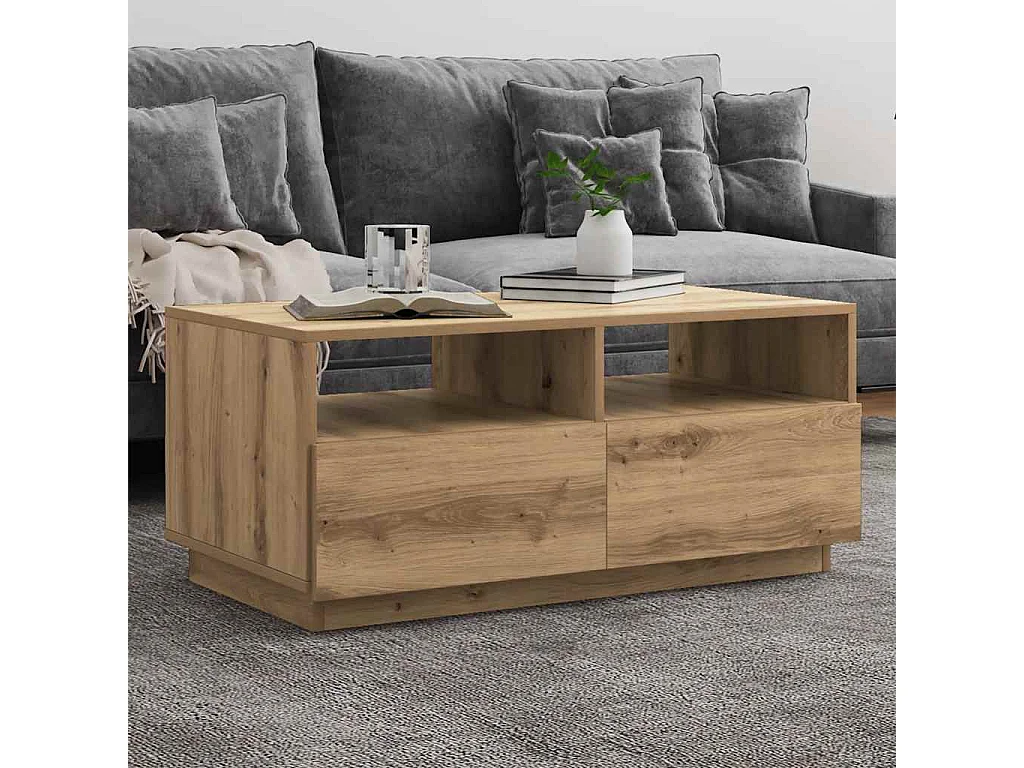 Tavolino da Salotto con Luci LED Rovere Artigianale 90x49x40 cm