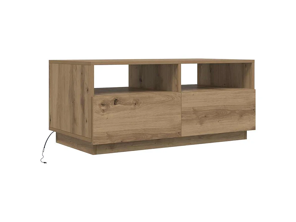 Tavolino da Salotto con Luci LED Rovere Artigianale 90x49x40 cm