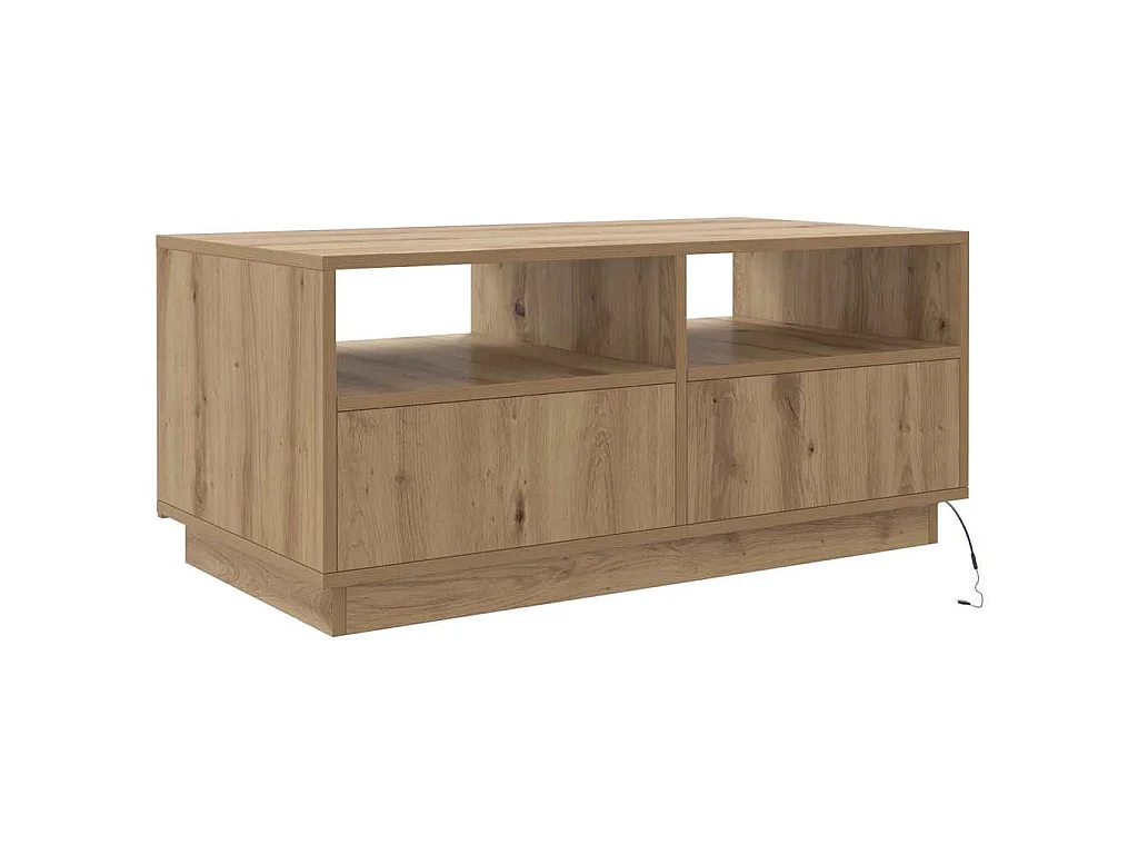 Tavolino da Salotto con Luci LED Rovere Artigianale 90x49x40 cm
